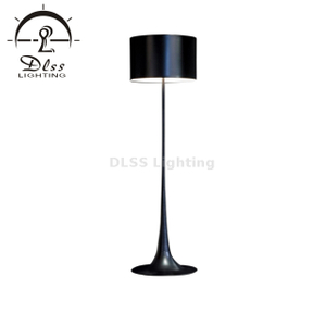 Lampadaire sur pied noir - Grand poteau lumineux pour salon ou chambre à coucher - Luminaire droit moderne avec tambour