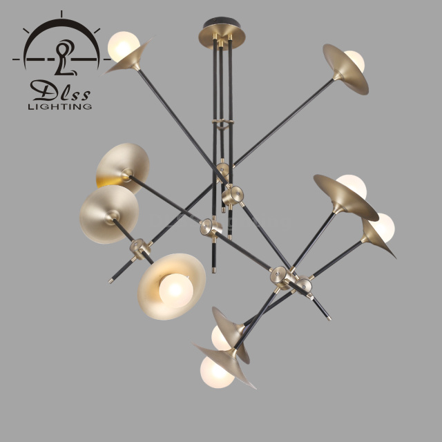 DLSS Lighting Lustre Spoutnik moderne doré avec ampoules, luminaire suspendu globe à tiges réglables pour salle à manger