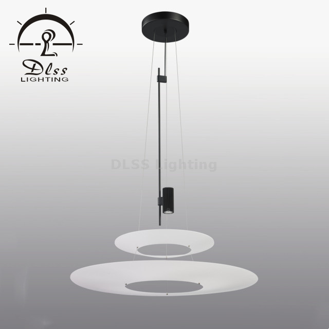 Interiors Art Lamp Lampe à suspension LED à deux niveaux en acrylique plat rond avec métal de couleur noire ou cuivrée