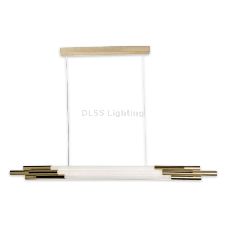DLSS Lustre d'art linéaire LED en métal doré avec groupe de tuyaux en verre blanc